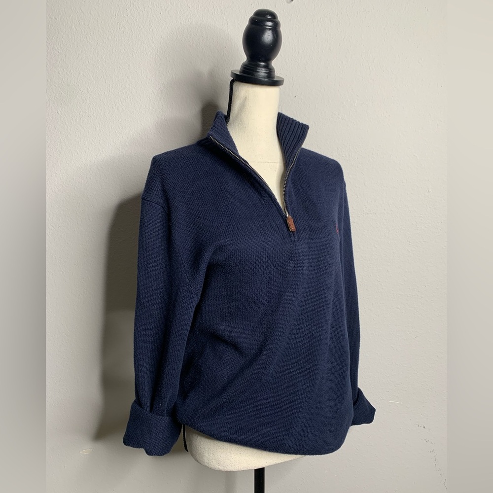 Ralph Lauren Navy Blue Preppy Oversized Quarter Zip Pullover Sweater - Picture 7 of 10